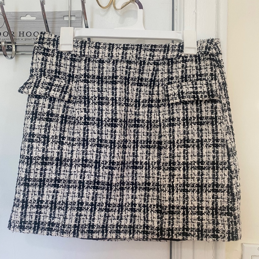 High Waisted Black and White Checkered Gingham Skirt
